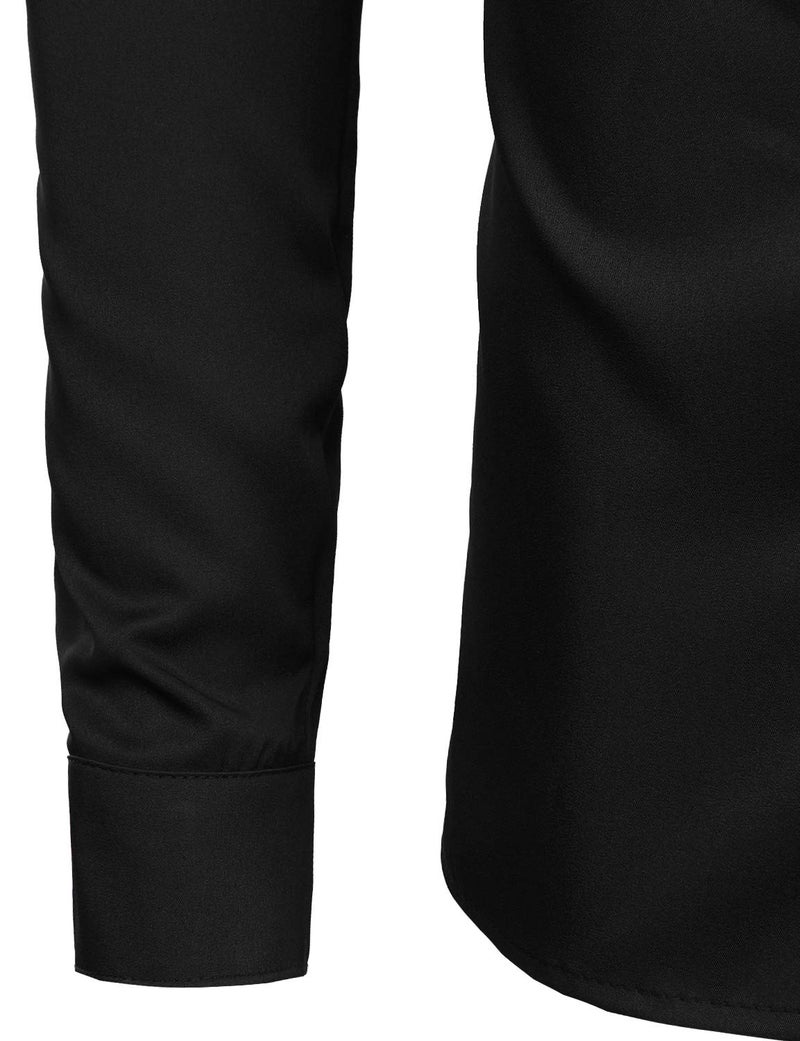 ZEROYAA Men's Banded Collar Slim Fit Long Sleeve Casual Button Down Dress Shirts with Pocket ZLCL09 Black Large - Image 5